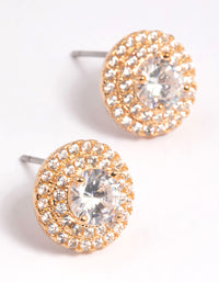 Gold Diamond Simulant Stud Earrings - link has visual effect only