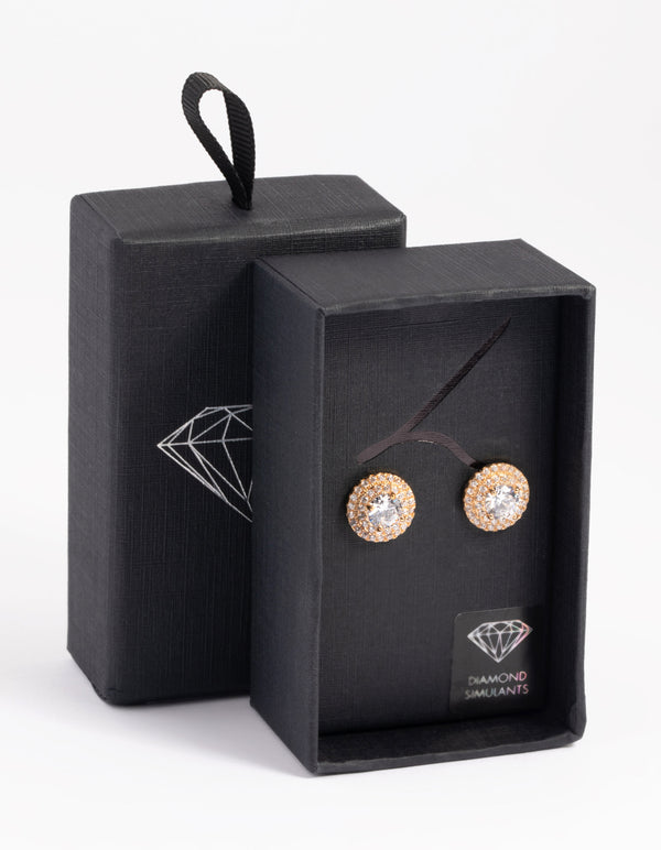 Gold Diamond Simulant Stud Earrings
