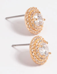 Gold Diamond Simulant Stud Earrings - link has visual effect only