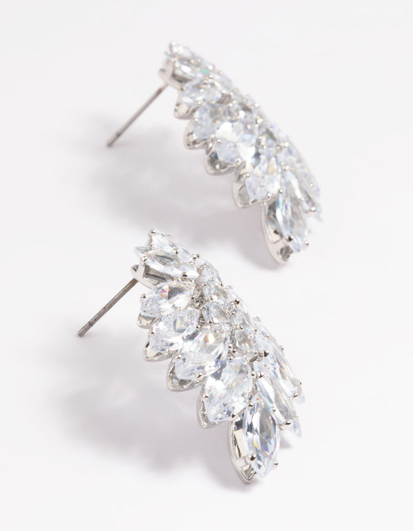 Silver Diamond Simulant Marquise Statement Earrings
