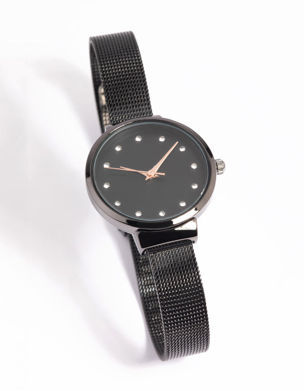 Gunmetal Diamante Mesh Strap Watch
