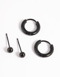 Matte Black Surgical Steel Huggie Hoop Earring Pack - link has visual effect only