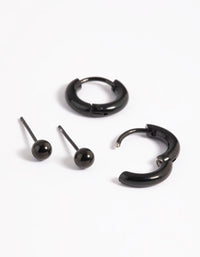Matte Black Surgical Steel Huggie Hoop Earring Pack - link has visual effect only