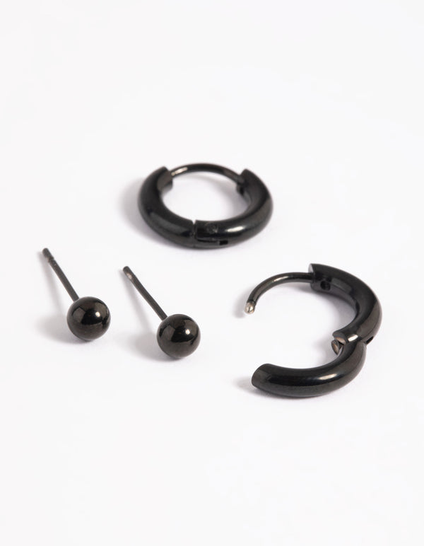 Matte Black Surgical Steel Huggie Hoop Earring Pack