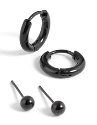 Matte Black Surgical Steel Huggie Hoop Earring Pack - link has visual effect only