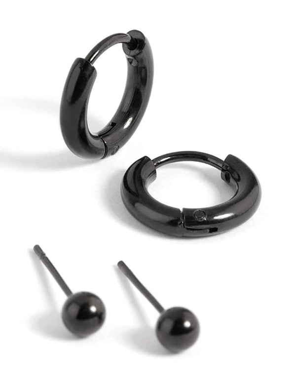 Matte Black Surgical Steel Huggie Hoop Earring Pack