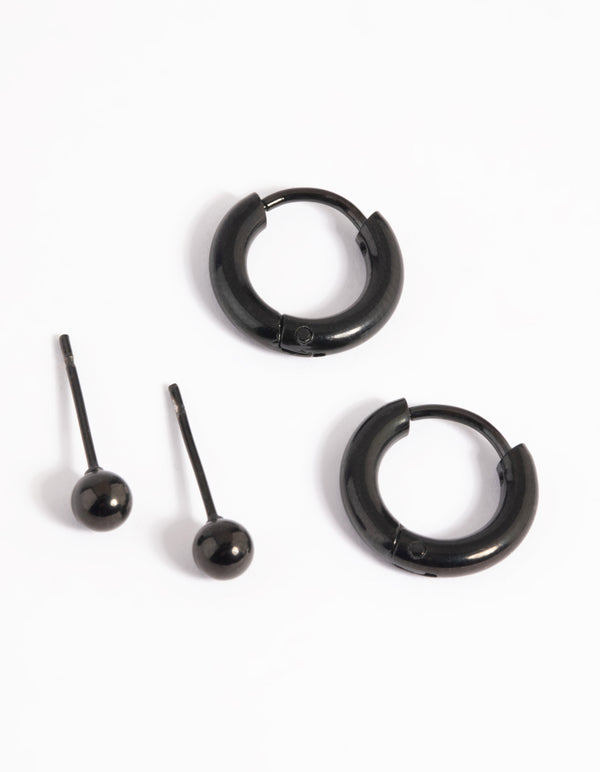 Matte Black Surgical Steel Huggie Hoop Earring Pack