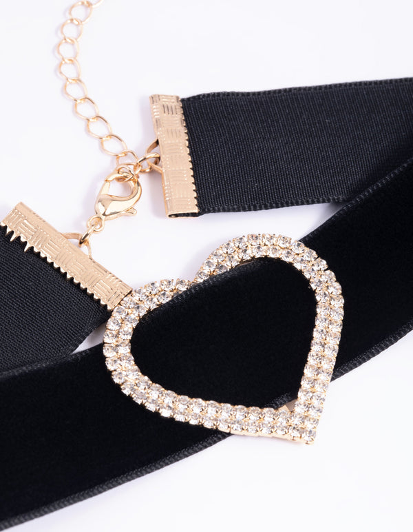 Black Velvet Diamante Heart Choker