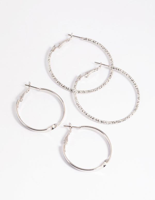 Silver Wide Hoop Earring Set
