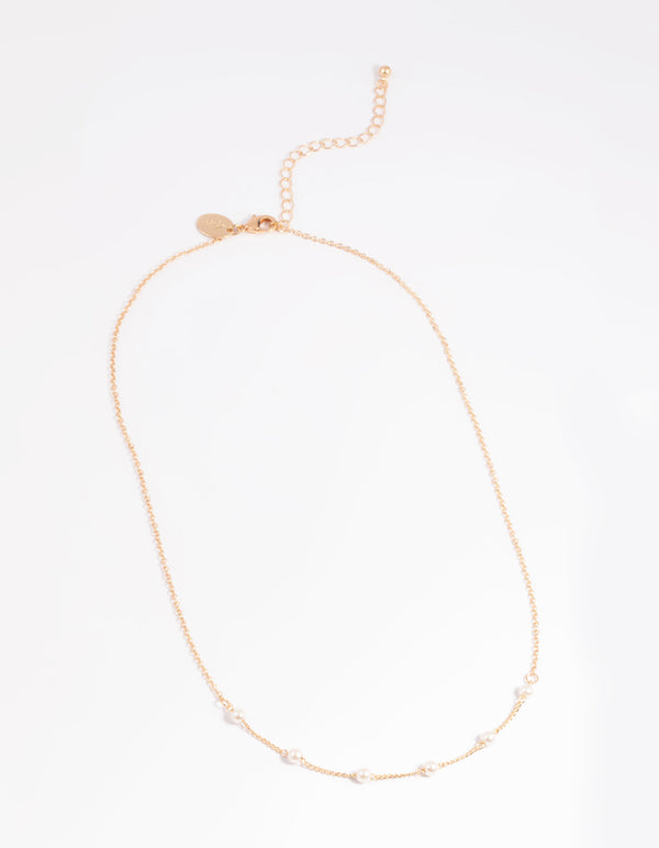 Gold Dainty Pearl Necklace