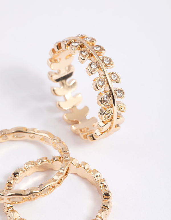 Gold Leaf & Chain Ring Stack Pack