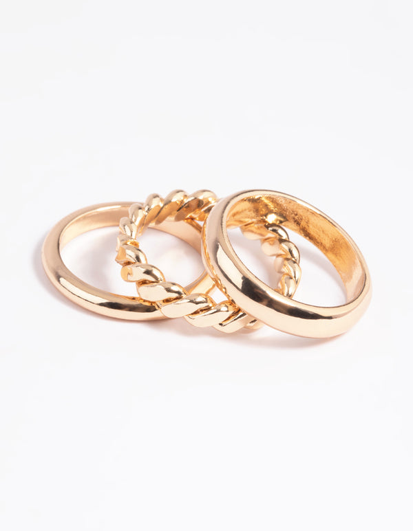 Gold Twisted Ring Stack Pack