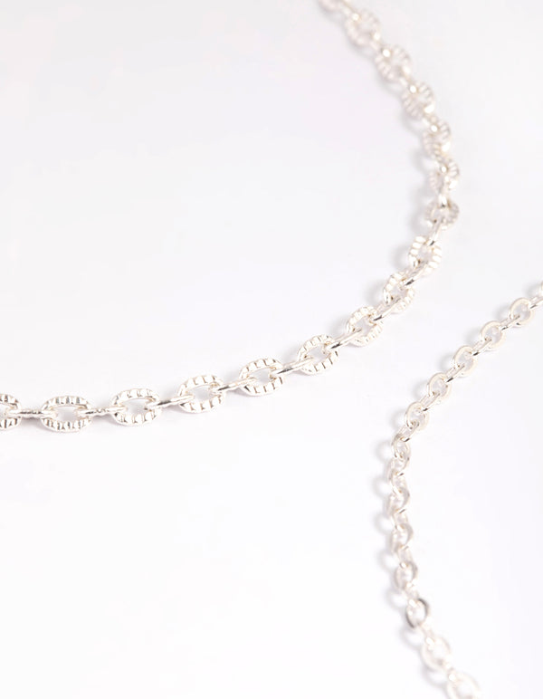 Silver Twisted Anklet Set