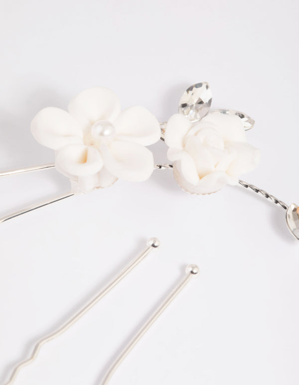 Silver Floral Hair Pin Pack