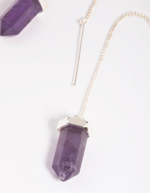 Purple Amethyst Shard Thread Through Earrings