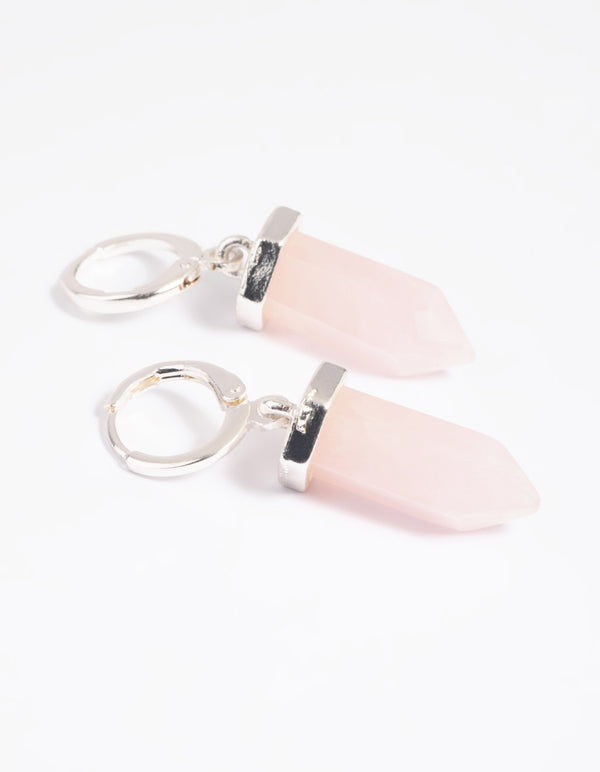 Rose Quartz Shard Huggie Hoop Earrings