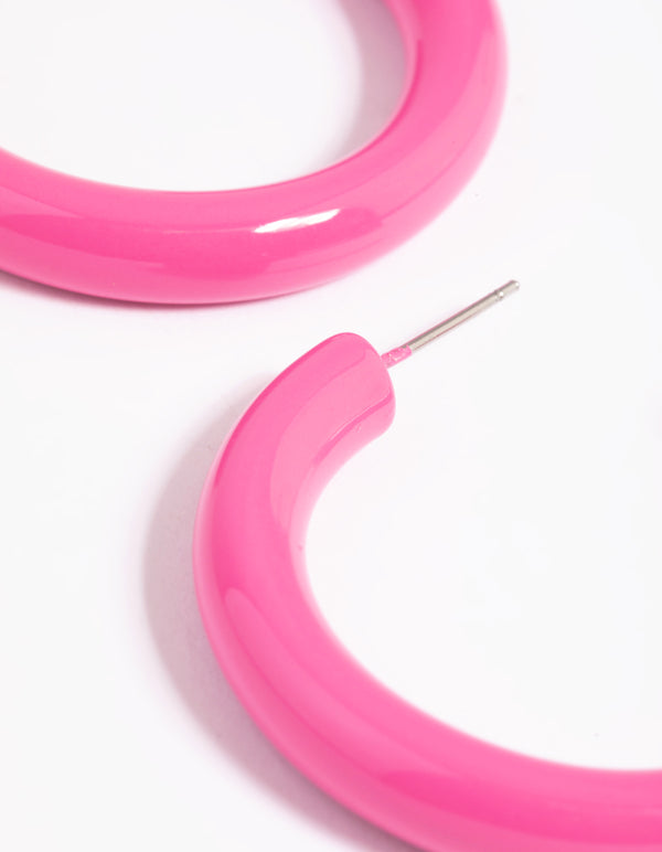 Matte Fuchsia Enamel Hoop Earrings