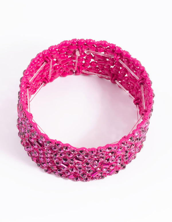 Matte Pink Embellished Stone Stretch Bracelet