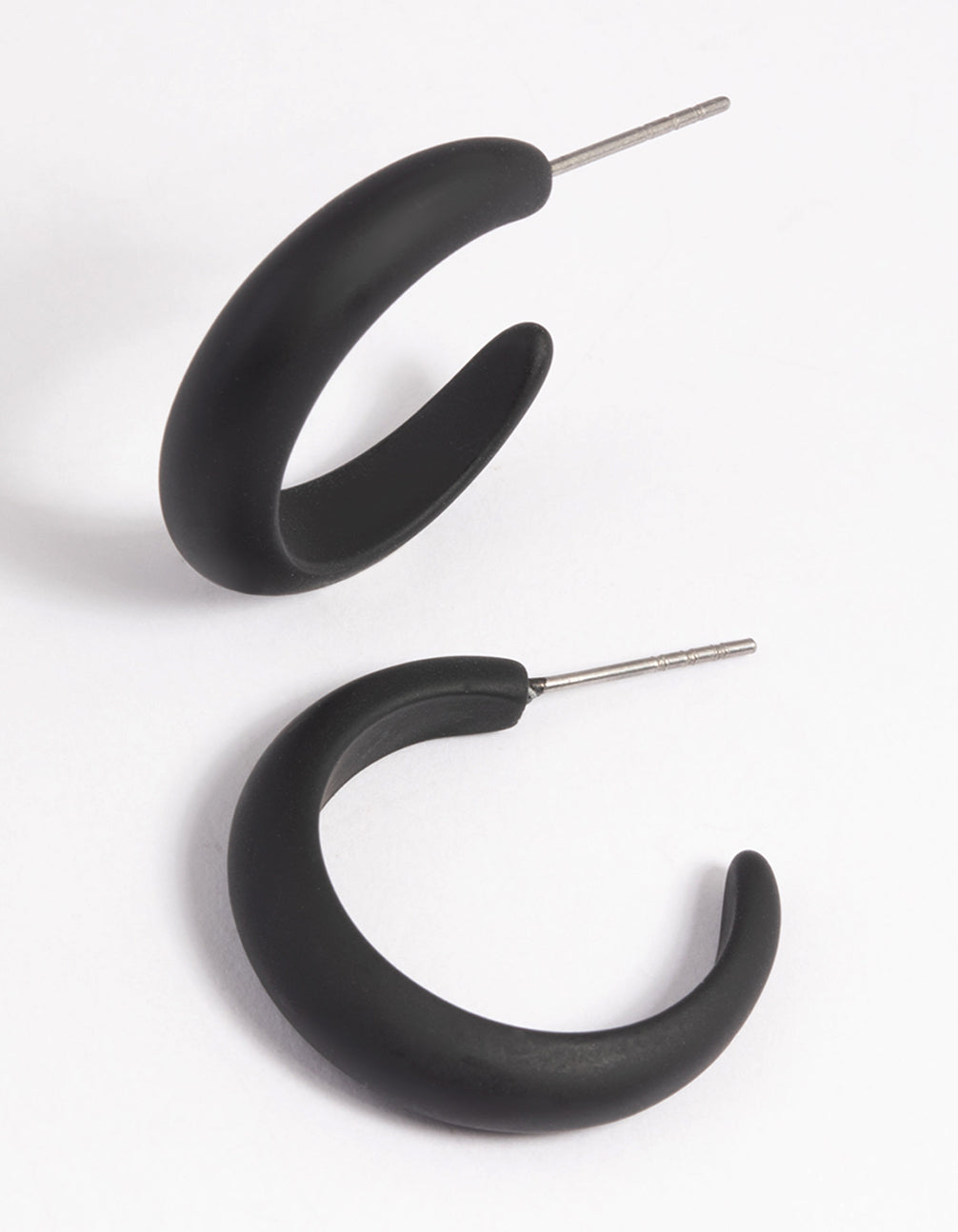 Matte Black Coated Metal Huggie Hoop Earrings