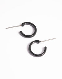 Matte Black Rounded Huggie Hoop Earrings - link has visual effect only