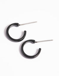 Matte Black Rounded Huggie Hoop Earrings - link has visual effect only