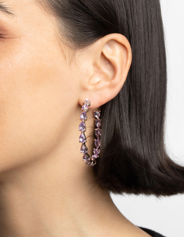 Lilac Pear Stone Hoop Earrings
