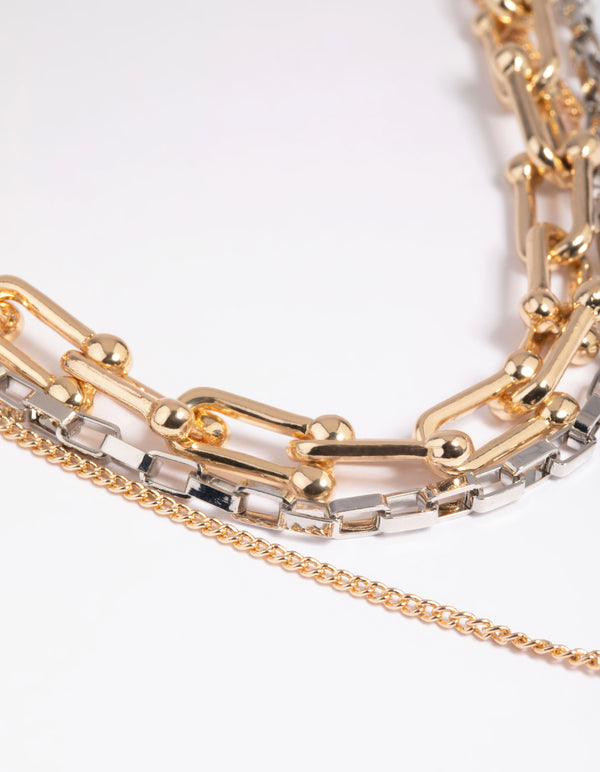 Mixed Metal Chain & Cross Necklace