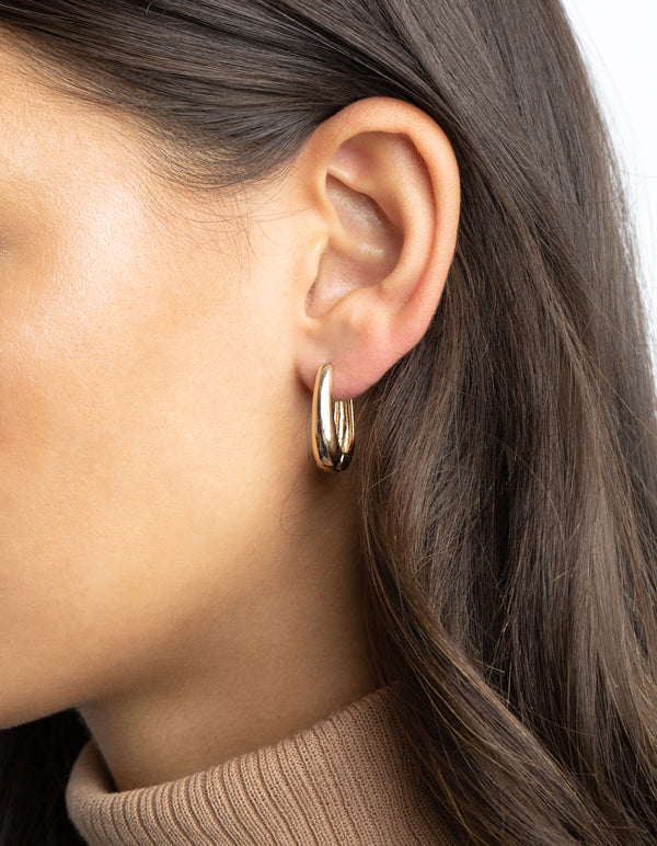 Gold Oval Huggie Hoop Earrings