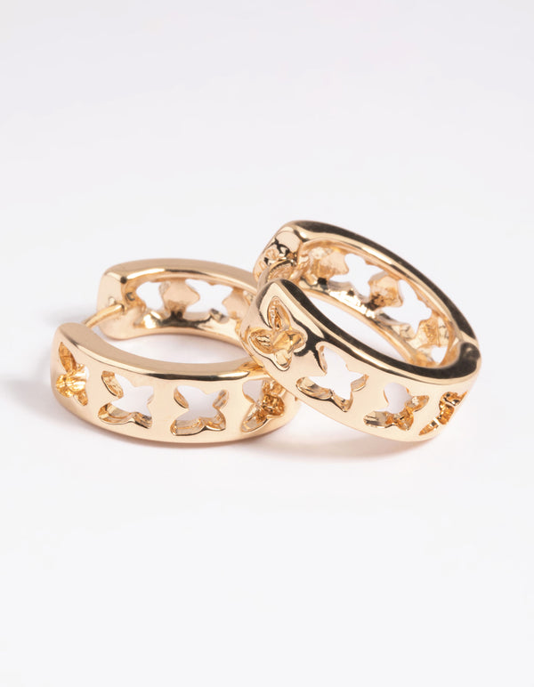 Gold Butterfly Huggie Hoop Earrings