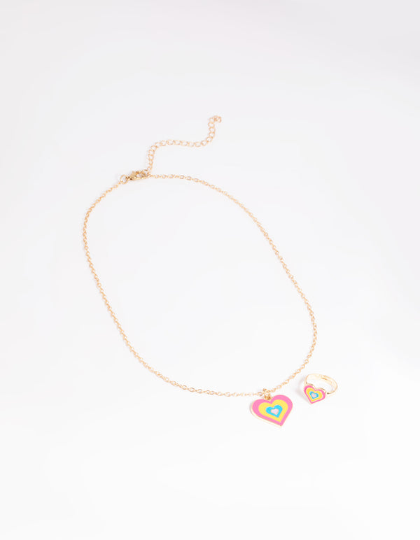 Kids Bright Heart Necklace & Ring Set