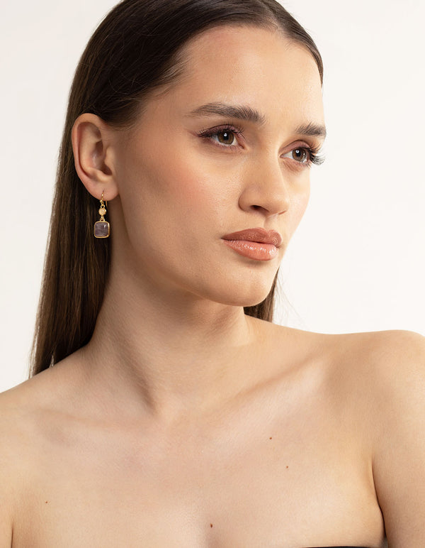 Gold Plated Semi Precious Stone Drop Earrings