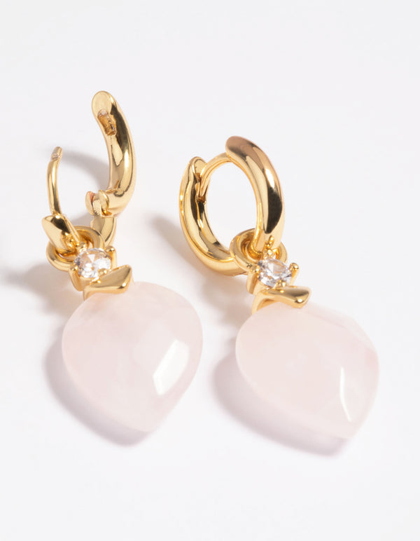Gold Plated Cubic Zirconia & Rose Quartz Huggie Hoop Earrings