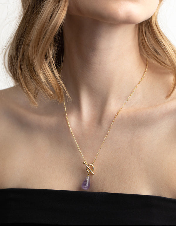 Gold Plated Amethyst Fob Necklace