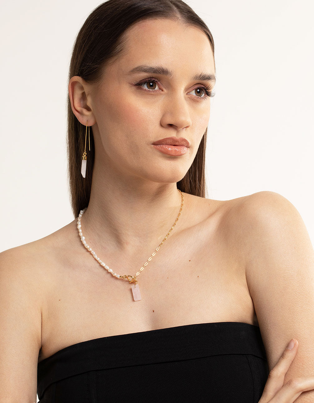 Gold Plated Rose Quartz & Freshwater Pearl Necklace