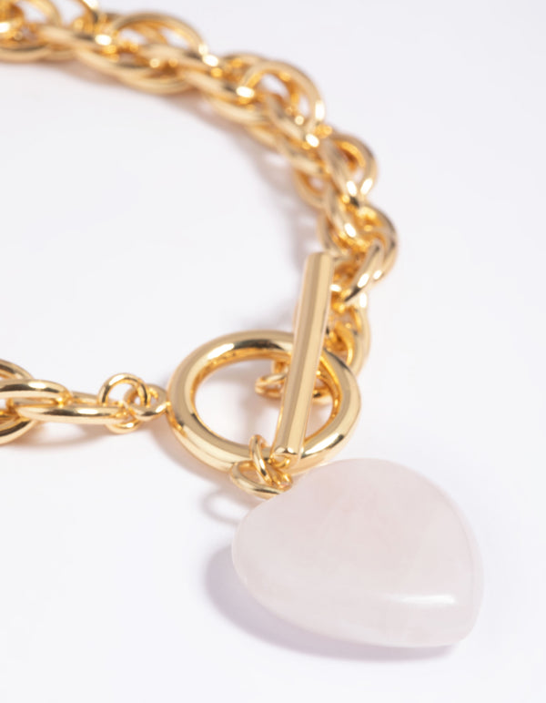 Gold Plated Rose Quartz Heart Fob Bracelet