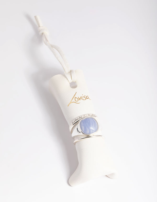 Silver Plated Blue Lace Agate Ring Stack Pack