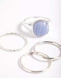 Silver Plated Blue Lace Agate Ring Stack Pack - link has visual effect only