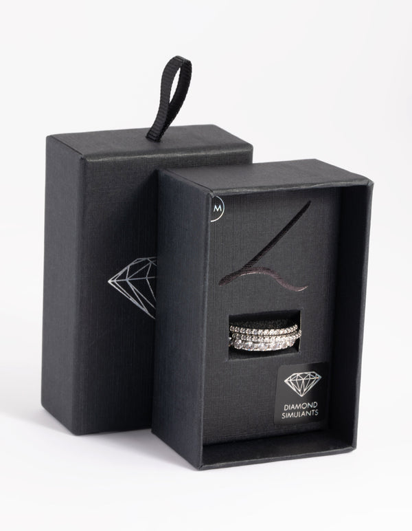 Rhodium Diamond Simulant Baguette Ring Pack