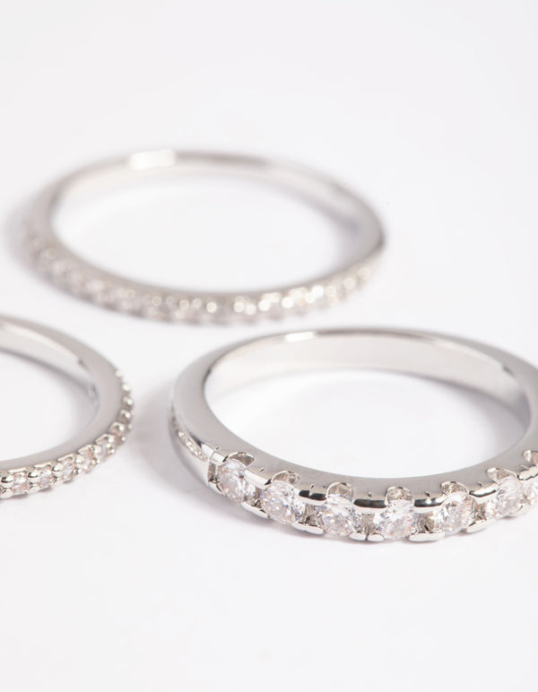 Rhodium Diamond Simulant Baguette Ring Pack