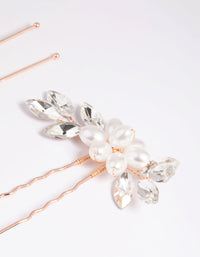 Rose Gold Diamante Pearl FLower Hair Pins - link has visual effect only