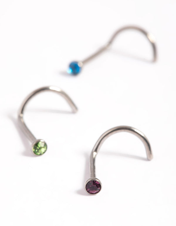 Titanium Simple & Clear Nose Stud Pack