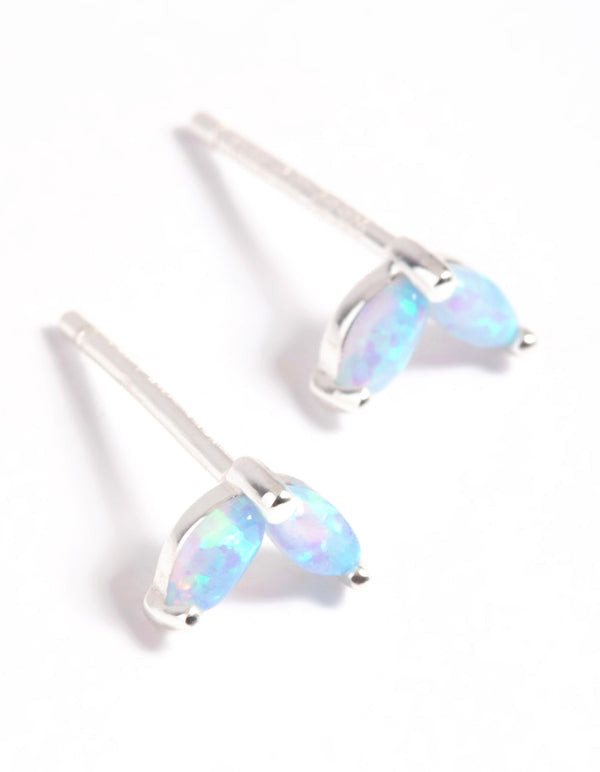 Sterling Silver Opal Dolphin Tail Stud Earrings