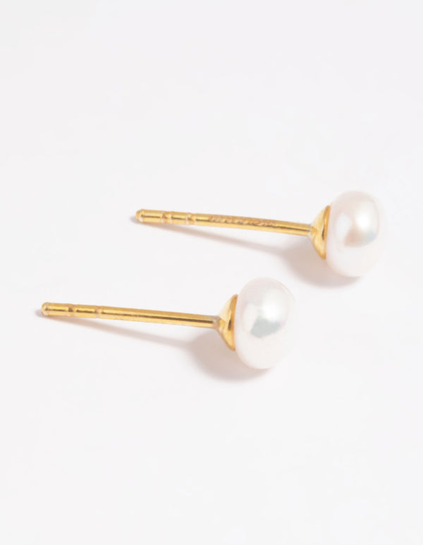Gold Plated Sterling Silver Freshwater Pearl Stud Earrings