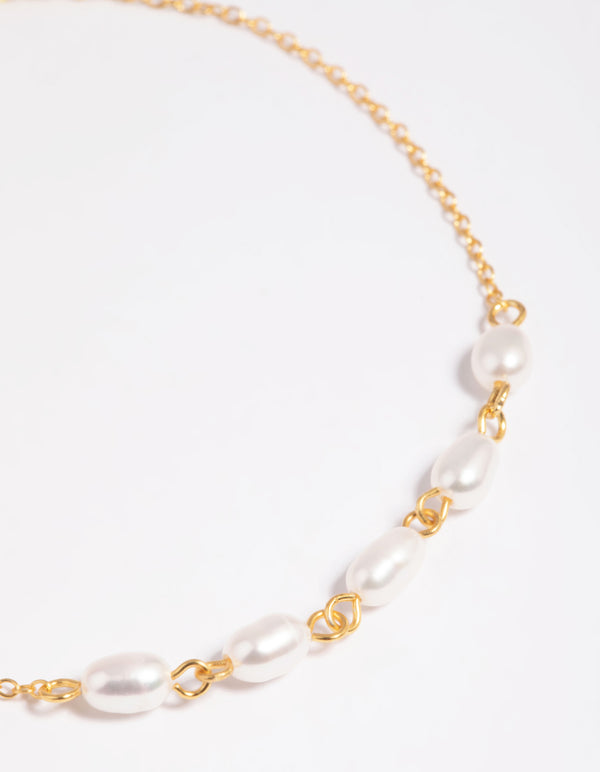 Gold Plated Sterling Silver Freshwater Pearl Chain Bracelet