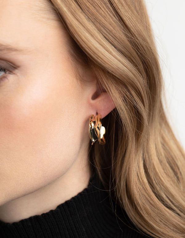 Gold Plated Molten Hoop Earrings