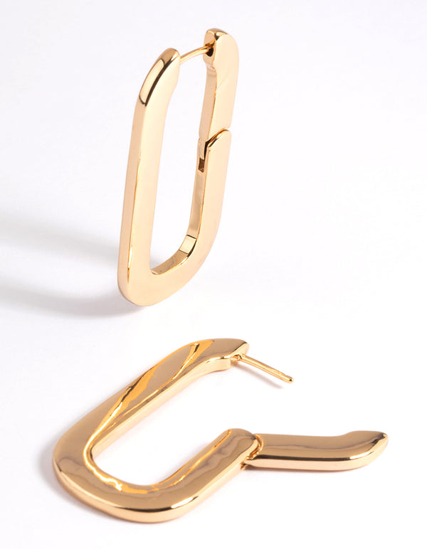Gold Plated Rectangle Hoop Earrings