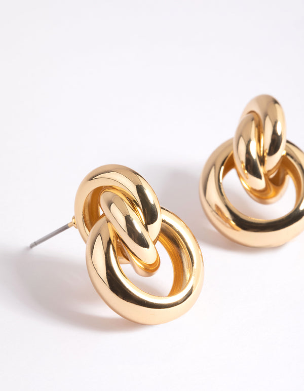 Gold Plated Door Knocker Stud Earrings