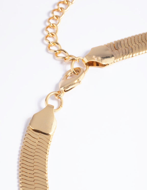 Gold Plated Wide Snake Chain Necklace