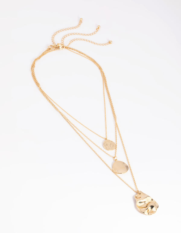Gold Plated Molten Layered Necklace Pack