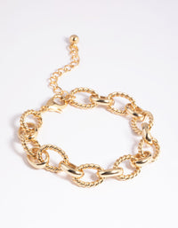 Gold Plated Oval Chain Layered Bracelet - link has visual effect only